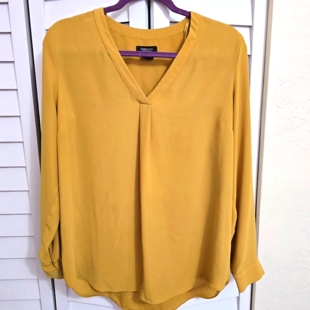 Jones New York Mustard Yellow "V" Neck Blouse